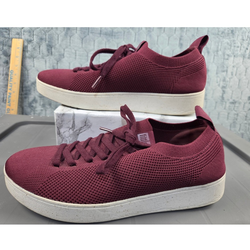 FitFlop Rally Womens 9 Burgundy Knit Lace Up Comfort Sneakers FB7-A01 Berry